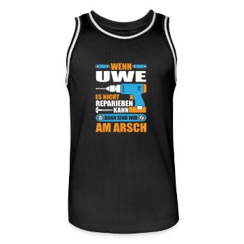 Uwe Name Geschenk Reparatur reparieren - Männer Basketball-Trikot - Schwarz/Weiß - Vorne - AI Model Male 185 dark (185cm)