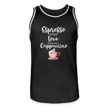 Lustiger Kaffee-Espresso-Cappuccino-Liebhaber-Entwurf - Männer Basketball-Trikot - Schwarz/Weiß - Vorne - AI Model Male 185 dark (185cm)