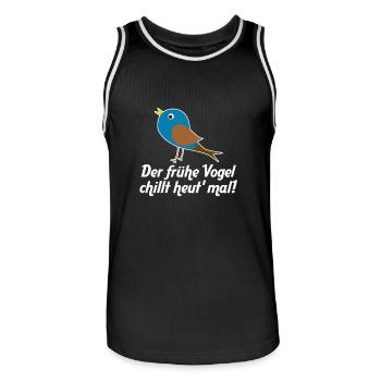 Der frühe Vogel chillt heut' mal! - Männer Basketball-Trikot - Schwarz/Weiß - Vorne - AI Model Male 185 dark (185cm)