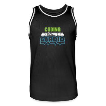 PROGRAMMERS Coding is my Cardio Funny Developer - Men's Basketball Jersey - black/white - Front - AI Model Male 185 dark (185cm)