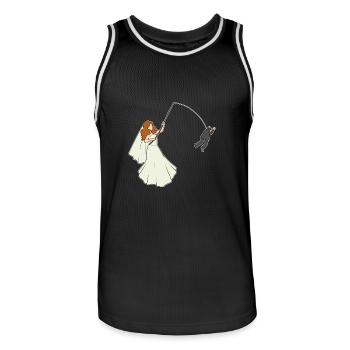 JGA Braut hat Bräutigam an der Angel Junggesellen - Männer Basketball-Trikot - Schwarz/Weiß - Vorne - AI Model Male 185 dark (185cm)