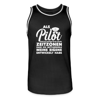 Pilot Flight Airplane Flying Time Zone Getting Up - Men's Basketball Jersey - black/white - Front - AI Model Male 185 dark (185cm)