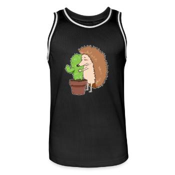 Cactus, hérisson, piqûre, animal, aiguille, pointe, amour, couple - Maillot de basket Homme - noir/blanc - Devant - AI Model Male 185 dark (185cm)