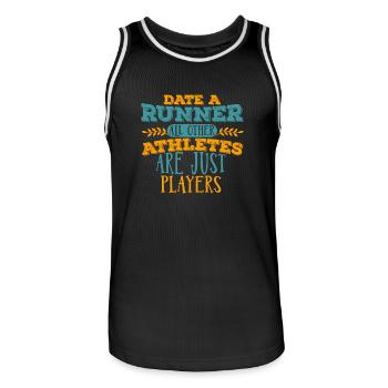 I date runners T-Shirt - Männer Basketball-Trikot - Schwarz/Weiß - Vorne - AI Model Male 185 dark (185cm)