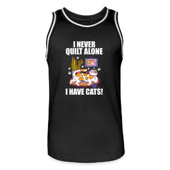 I never quilt alone. I have cats! - Men's Basketball Jersey - black/white - Front - AI Model Male 185 dark (185cm)
