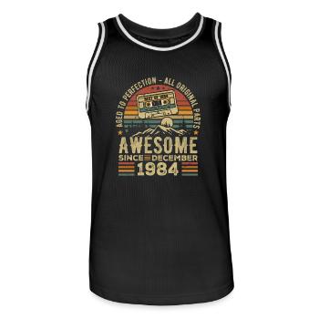 Birthday December 1984 | December 1984 Gift - Men's Basketball Jersey - black/white - Front - AI Model Male 185 dark (185cm)