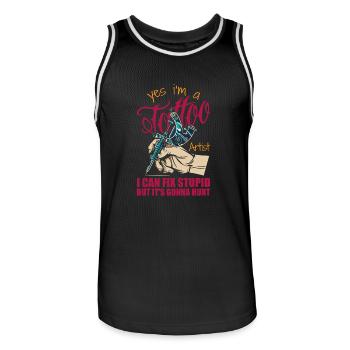 Yes i'm a tattoo artist i can fix stupid but it's - Men's Basketball Jersey - black/white - Front - AI Model Male 185 dark (185cm)