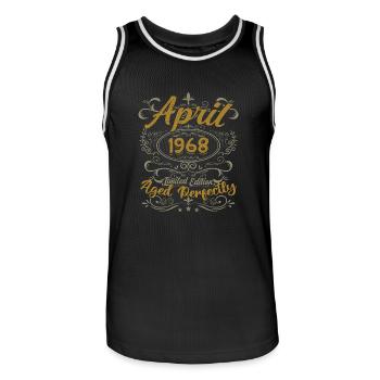 Avril 1968 Cadeau Anniversaire April 1968 - Maillot de basket Homme - noir/blanc - Devant - AI Model Male 185 dark (185cm)