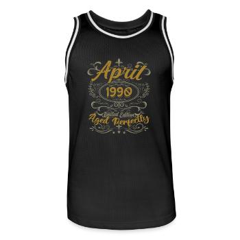 Avril 1990 Cadeau Anniversaire April 1990 - Maillot de basket Homme - noir/blanc - Devant - AI Model Male 185 dark (185cm)