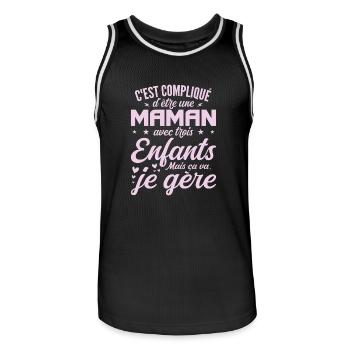 Fête des Mères - Maman avec trois Enfants - Maillot de basket Homme - noir/blanc - Devant - AI Model Male 185 dark (185cm)