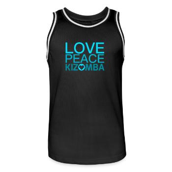 LOVE PEACE KIZOMBA Blue - DanceShirts - Men's Basketball Jersey - black/white - Front - AI Model Male 185 dark (185cm)