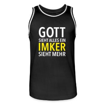´T-Shirt Geschenk - Imker Gott sieht alles - Männer Basketball-Trikot - Schwarz/Weiß - Vorne - AI Model Male 185 dark (185cm)