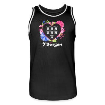 Siebenbürger Wappen mit Blumen Herz weiße Schrift - Männer Basketball-Trikot - Schwarz/Weiß - Vorne - AI Model Male 185 dark (185cm)