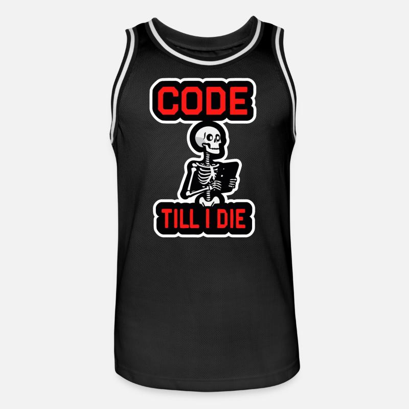 Skelett mit Computer CODE TILL I DIE - Männer Basketball-Trikot - Schwarz/Weiß
