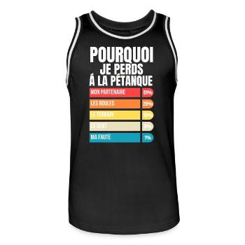 Warum ich beim Pétanque verliere Lustiges Geschenk Humor Petanque - Männer Basketball-Trikot - Schwarz/Weiß - Vorne - AI Model Male 185 dark (185cm)