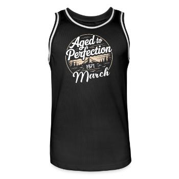 Cadeau d’anniversaire mars 1971 - Maillot de basket Homme - noir/blanc - Devant - AI Model Male 185 dark (185cm)