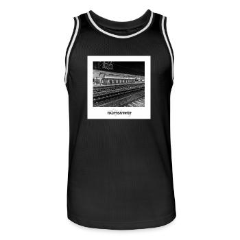 Wolfsburg Hauptbahnhof - Männer Basketball-Trikot - Schwarz/Weiß - Vorne - AI Model Male 185 dark (185cm)