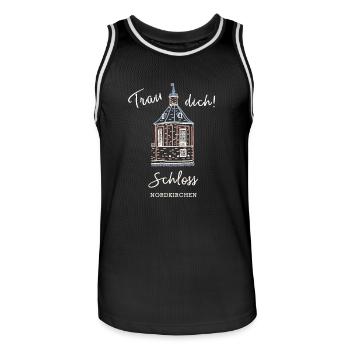 Schloss Nordkirchen, Hochzeitstürmchen, Trau dich! - Männer Basketball-Trikot - Schwarz/Weiß - Vorne - AI Model Male 185 dark (185cm)