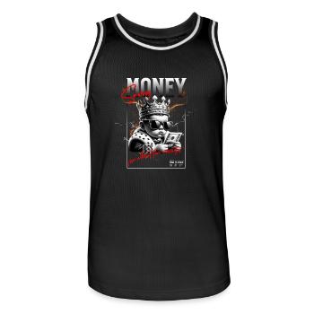 Money Saving : for about five minutes - Men's Basketball Jersey - black/white - Front - AI Model Male 185 dark (185cm)