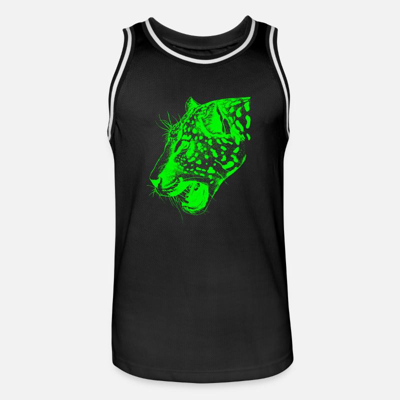 léopard vert, léopard, grand chat, - Maillot de basket Homme - noir/blanc