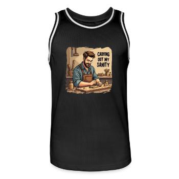 Holzarbeit Woodworking Carving out my Sanity - Men's Basketball Jersey - black/white - Front - AI Model Male 185 dark (185cm)
