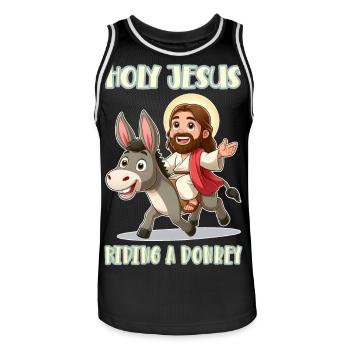 Holy Jesus riding a donkey - Men's Basketball Jersey - black/white - Front - AI Model Male 185 dark (185cm)