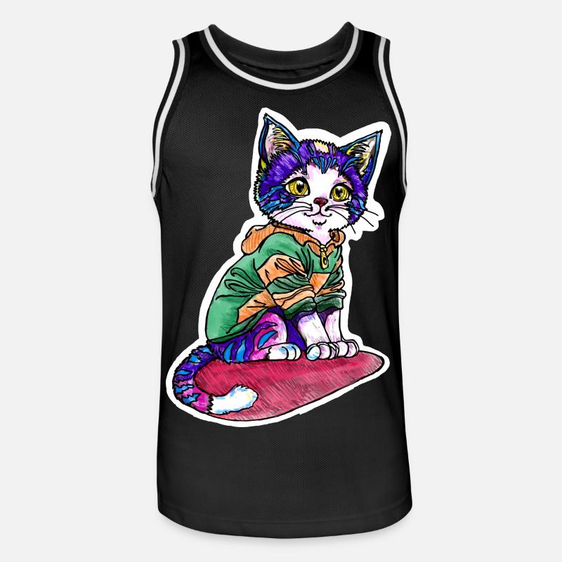 Chat en pull vert - Maillot de basket Homme - noir/blanc