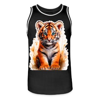 Petit tigre - Maillot de basket Homme - noir/blanc - Devant - AI Model Male 185 dark (185cm)