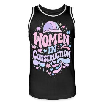 Women in Construction – Pastel Retro - Men's Basketball Jersey - black/white - Front - AI Model Male 185 dark (185cm)