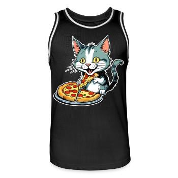 Cat loves pizza - Men's Basketball Jersey - black/white - Front - AI Model Male 185 dark (185cm)