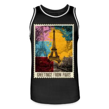 Paris Tour Eiffel France Skyline timbre-poste - Maillot de basket Homme - noir/blanc - Devant - AI Model Male 185 dark (185cm)