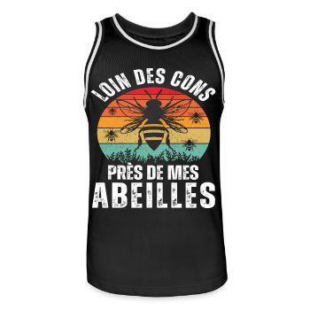 Loin des cons près de mes abeilles apiculteur - Maillot de basket Homme - noir/blanc - Devant - AI Model Male 185 dark (185cm)