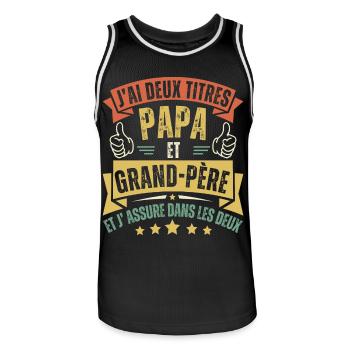 J'ai deux titres papa et papy cadeau fête des père - Maillot de basket Homme - noir/blanc - Devant - AI Model Male 185 dark (185cm)
