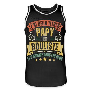 J' ai deux titres papy et bouliste cadeau pétanque - Maillot de basket Homme - noir/blanc - Devant - AI Model Male 185 dark (185cm)