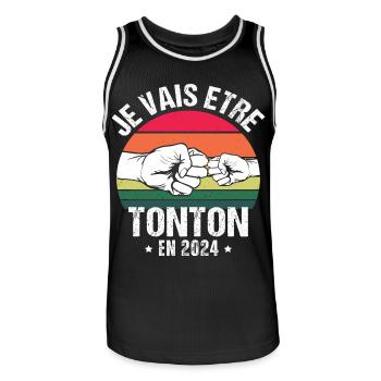 Je vais être tonton en 2024 cadeau naissance 2024 - Maillot de basket Homme - noir/blanc - Devant - AI Model Male 185 dark (185cm)