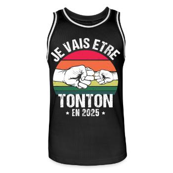 Je vais être tonton en 2025 cadeau naissance 2025 - Maillot de basket Homme - noir/blanc - Devant - AI Model Male 185 dark (185cm)