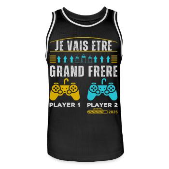 Grand Frère 2025 Annonce Naissance Geek Gamer - Maillot de basket Homme - noir/blanc - Devant - AI Model Male 185 dark (185cm)