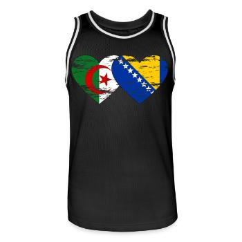 Algérie Bosnie drapeau coeur utilisé - Maillot de basket Homme - noir/blanc - Devant - AI Model Male 185 dark (185cm)