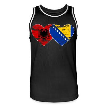 Albanie Bosnie drapeau coeur utilisé - Maillot de basket Homme - noir/blanc - Devant - AI Model Male 185 dark (185cm)
