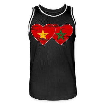 Vietnam Maroc drapeau coeur utilisé - Maillot de basket Homme - noir/blanc - Devant - AI Model Male 185 dark (185cm)