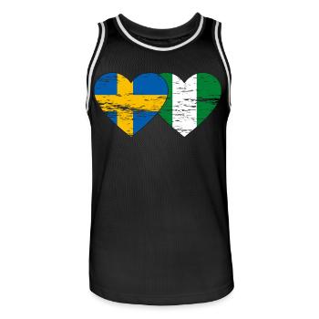 Suède Nigeria drapeau coeur utilisé - Maillot de basket Homme - noir/blanc - Devant - AI Model Male 185 dark (185cm)