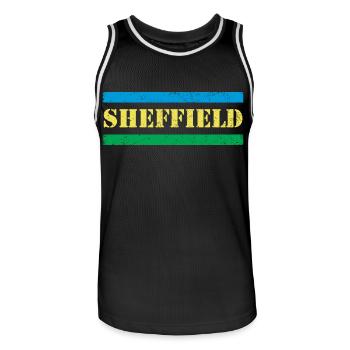 Sheffield - Männer Basketball-Trikot - Schwarz/Weiß - Vorne - AI Model Male 185 dark (185cm)