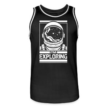 I'm Exploring - Men's Basketball Jersey - black/white - Front - AI Model Male 185 dark (185cm)