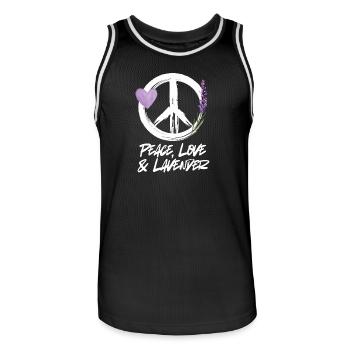 Love, Peace & Lavender - Men's Basketball Jersey - black/white - Front - AI Model Male 185 dark (185cm)