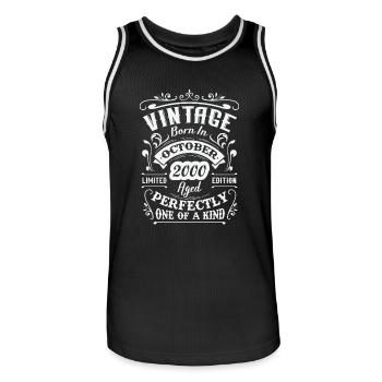 Retro birthday gift, Vintage in October 2000 - Men's Basketball Jersey - black/white - Front - AI Model Male 185 dark (185cm)