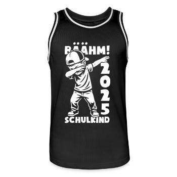 BÄÄHM! Schulkind 2025 - Erste Klasse - Einschulung - Männer Basketball-Trikot - Schwarz/Weiß - Vorne - AI Model Male 185 dark (185cm)
