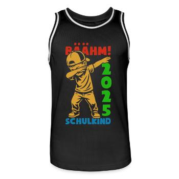 BÄÄHM! Schulkind 2025 - Erste Klasse - Einschulung - Männer Basketball-Trikot - Schwarz/Weiß - Vorne - AI Model Male 185 dark (185cm)