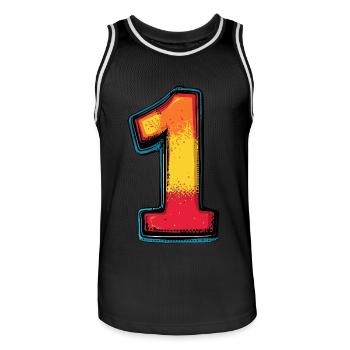 1 Zahl Bunt - Männer Basketball-Trikot - Schwarz/Weiß - Vorne - AI Model Male 185 dark (185cm)