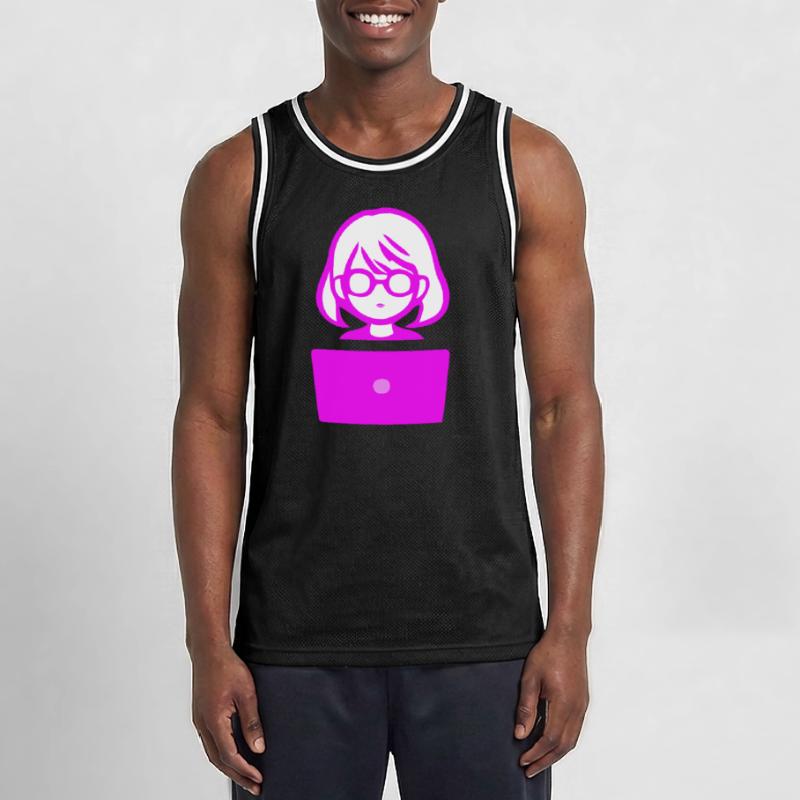 Woman with Computer Programmer Coder Men's Basketball Jersey