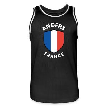Angers France Shield Emblem - Men's Basketball Jersey - black/white - Front - AI Model Male 185 dark (185cm)